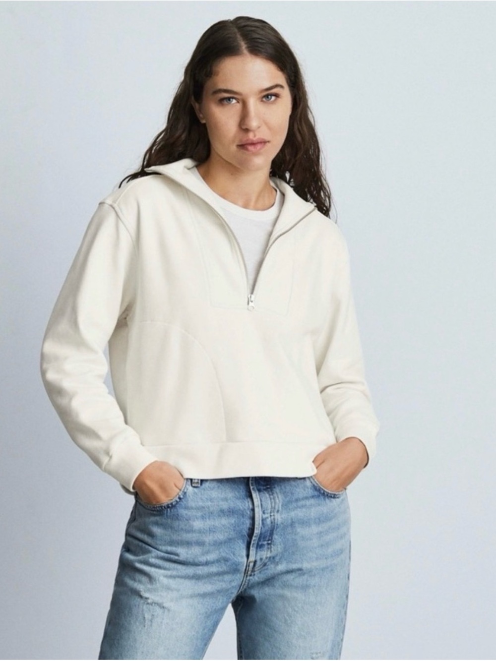 Everlane The Track Half Zip Sweatshirt Cream